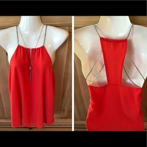 NWT Orange Racer Back Blouse With Chain as Straps
